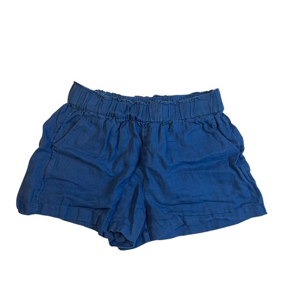 J Crew Shorts Womens Medium Blue Linen Elastic Waist Preppy Chino Boho Casual - Picture 1 of 16